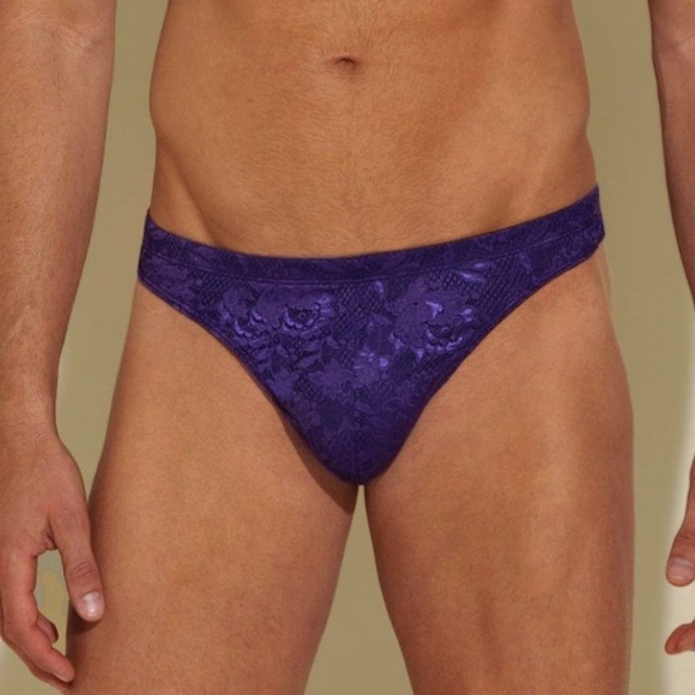 Cosabella Never Say Never Mens Lace Thong Purple Floral Low Rise Underwear New